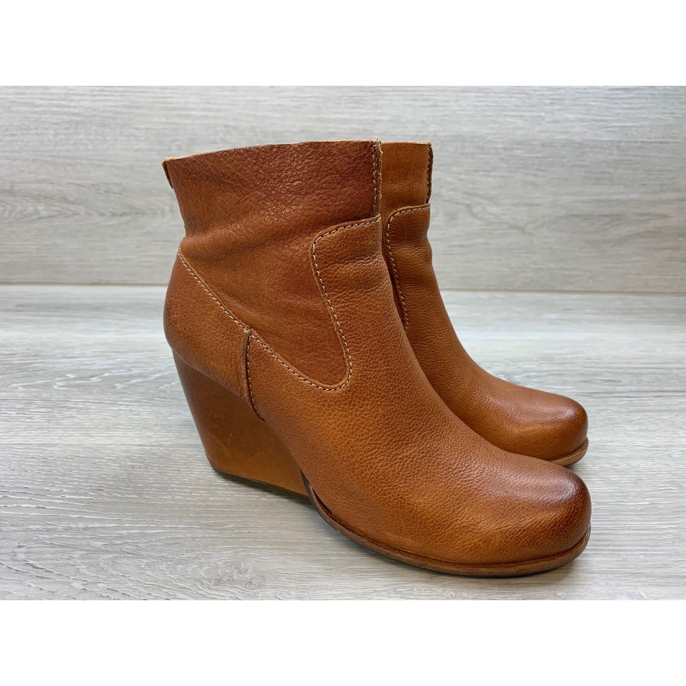 Kork-Ease Tan Brown Leather Wedge Ankle Boots 6 Comfort Casual Shoes